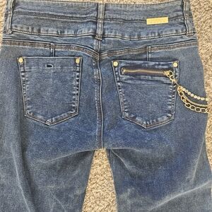 Studio F Blue Jeans with Gold Chain Detail